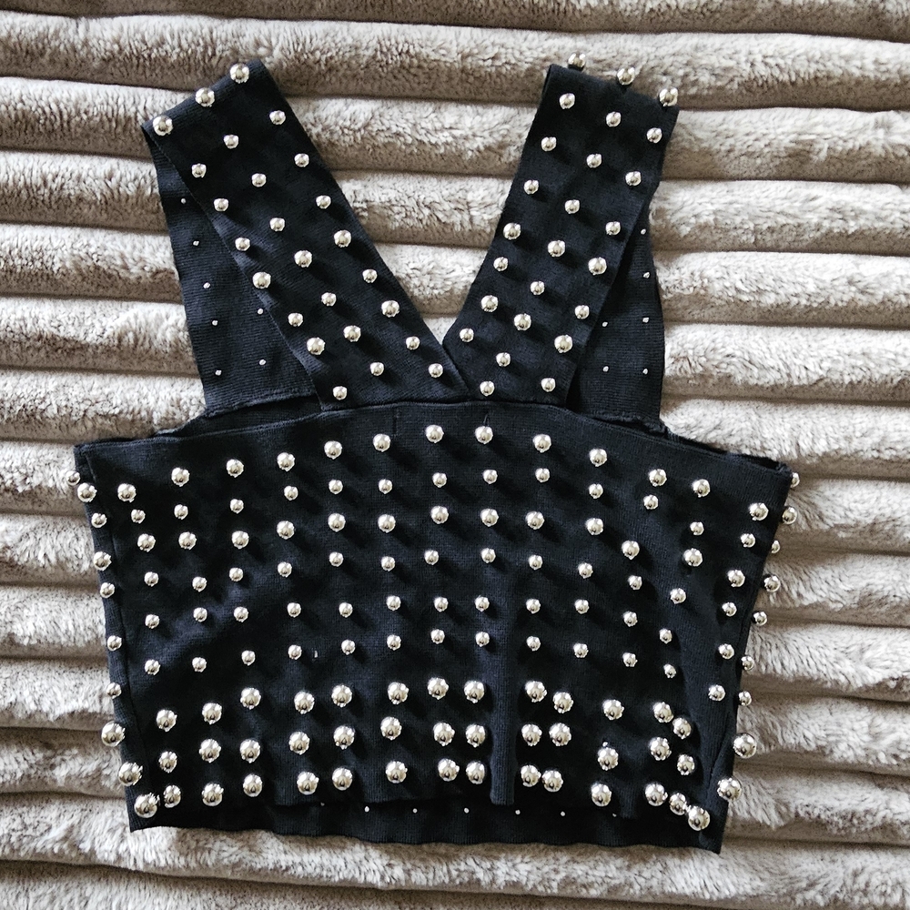 Topshop Black Studded Crop Top